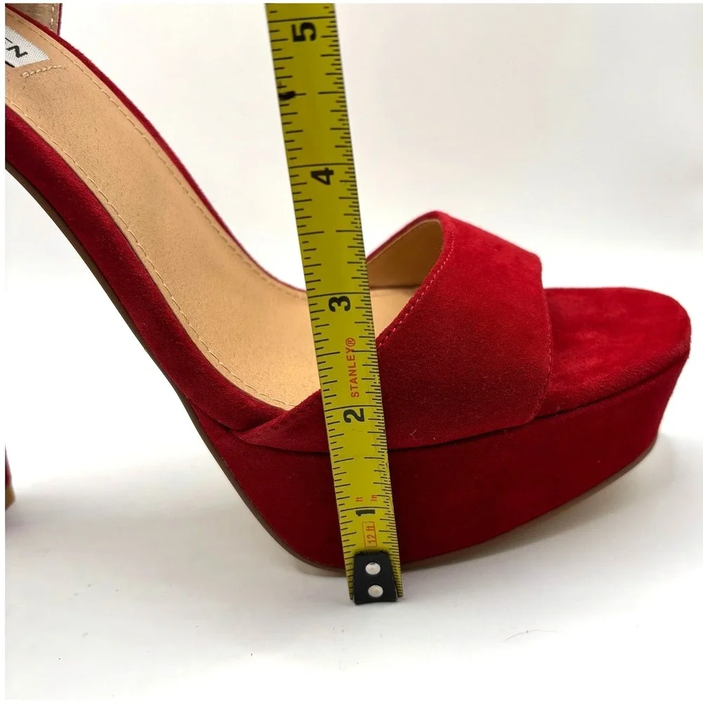 Steve Madden‎ Red Suede Platform Ankle Strap Block Heels Women's Size 10